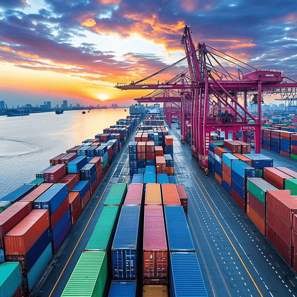 Container ship transporting cargo at sea